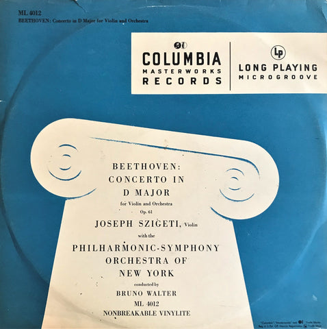 Beethoven, Szigeti, Walter / Concerto in D Major for Violin and Orchestra, ML 4012, LP